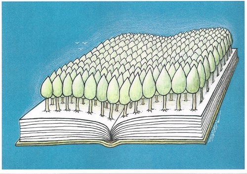Cartoon: forest and book (medium) by ercan baysal tagged education,ercanbaysal,art,cartoon,literature,kitap,humour,exlibris,culture,tree,forest,book