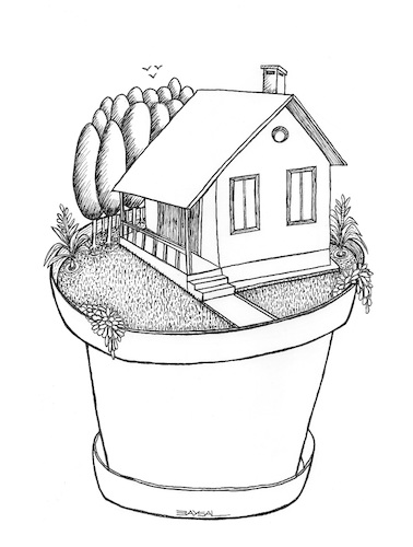 Cartoon: Little House (medium) by ercan baysal tagged little,house,tree,garden,soil,summrly,hadmade,line,ink,cartoon,illustration,satire,turkey,türkiye,ercanbaysal,vision,picture,dream,daydream