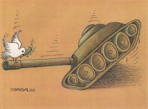 Cartoon: Peace (medium) by ercan baysal tagged art,line,pigeon,dream,politics,tank,cartoon,peace,war,ercanbaysal