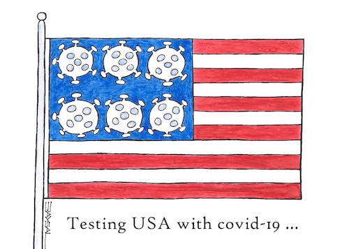 Cartoon: USAs exam... (medium) by ercan baysal tagged usa,exam,covid,covit19,pandemi,clinic,medicine,virüs