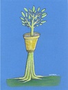 Cartoon: Flowerpot and tree (small) by ercan baysal tagged cartoon,illustration,ercanbaysal,turkey,handmade,vision,picture,good,job,master,art,work,flowerpot,tree,leaf,blue,green,nature,turkiye