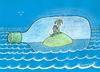 Cartoon: Desert Island (small) by ercan baysal tagged ercanbaysal,cartoon,illustration,summer,loneliness,vivaldi,handmade,art,work,artwork,absurd,bottle,humour,seaman,colour,türkiye,man,turkey,island,blue