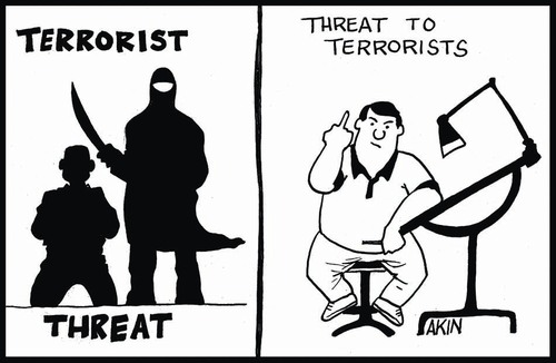 Cartoon: united we draw (medium) by Tim Akin Ink tagged terrorists,threat,defiant,cartoonists