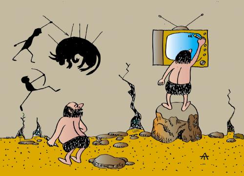 Cartoon: Early Vision (medium) by Alexei Talimonov tagged prehistory,tv,television