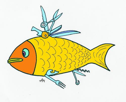 Cartoon: Fish (medium) by Alexei Talimonov tagged fish,meal,dishes,knifes,food