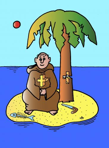 Cartoon: Monk on Island (medium) by Alexei Talimonov tagged island,ocean,monk,religion