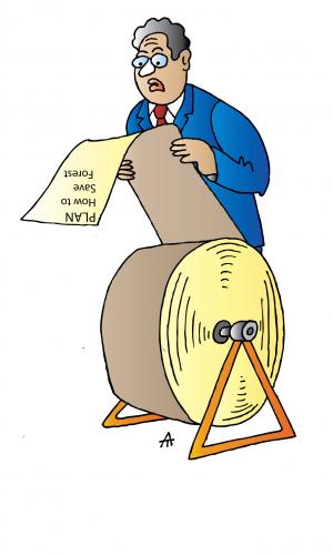 Cartoon: Plan how to save the forest (medium) by Alexei Talimonov tagged global,change,forest
