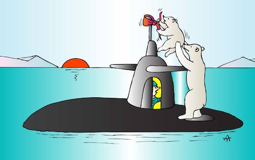 Cartoon: Polar bear ans submarine (medium) by Alexei Talimonov tagged nature