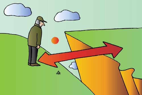Cartoon: Precipice (medium) by Alexei Talimonov tagged precipice,directions