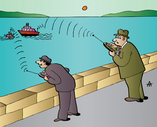 Cartoon: Ship and Mine (medium) by Alexei Talimonov tagged ship,mine