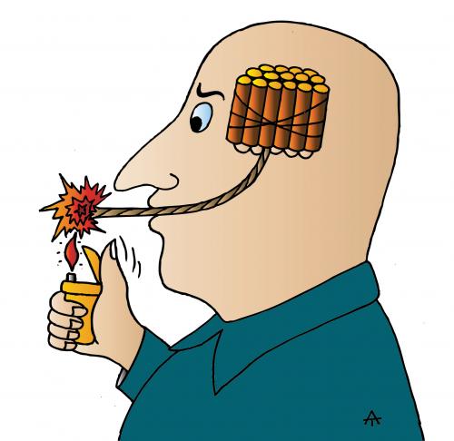 Cartoon: Suicide (medium) by Alexei Talimonov tagged suicide,explosion,smoking,smoker,bomb,fire