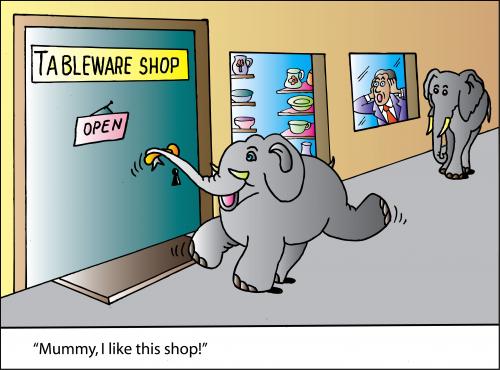 Cartoon: Tableware Shop (medium) by Alexei Talimonov tagged tableware,shop,elephant