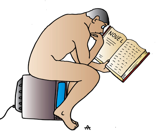 Cartoon: tv book (medium) by Alexei Talimonov tagged tv,book,reading,television,man,thinking