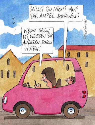 Cartoon: ampel (medium) by Peter Thulke tagged smartphone,frau,handy,auto,smartphone,frau,handy,auto