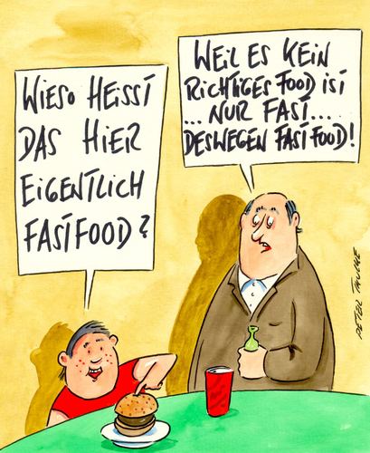 Cartoon: fastfood (medium) by Peter Thulke tagged fastfood,fastfood,essen,nahrung,burger,hamburg,schnell,erklärung,erziehung,bildung,gesundheit,übergewicht