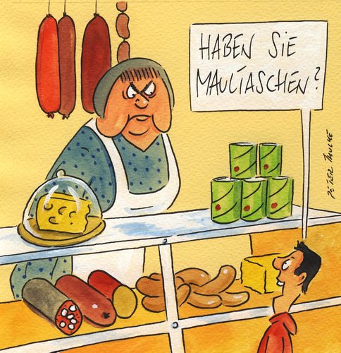 Cartoon: maultaschen (medium) by Peter Thulke tagged essen,einkaufen,essen,einkaufen,shop,laden,fleischerei,fleisch,maultaschen,backen,gesicht,aussehen