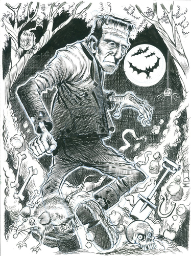 Cartoon: Frankensteins Monster Running (medium) by Cartoons and Illustrations by Jim McDermott tagged universalmonster,movies,scary,monster,frankenstein