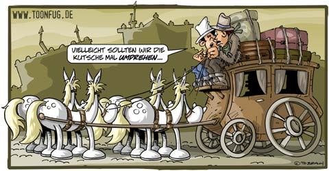 Cartoon: Umdrehen (medium) by tobra tagged postkutsche,pferd,wildwest,post,cowboy,schimmel,kutsche