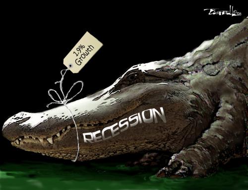 Cartoon: Recession Restrained? (medium) by CARTOONISTX tagged economy,recession