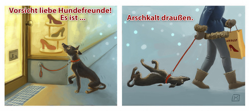 Cartoon: Frierender Hund (medium) by Michael Verhülsdonk tagged hund,draussen,bleiben,hunde,shopping,kälte