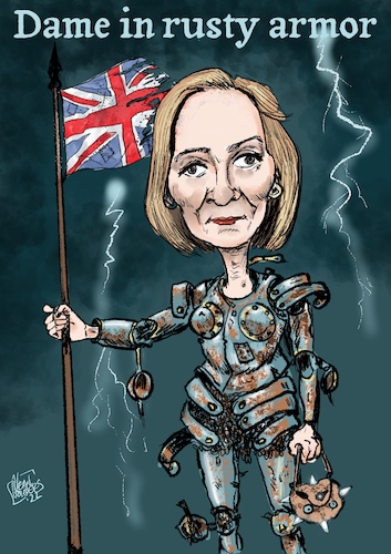 Cartoon: Dame in rusty armor (medium) by jean gouders cartoons tagged liz,truss,uk,conservative,party,liz,truss,uk,conservative,party