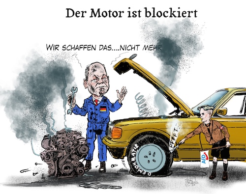 Cartoon: Der Motor ist Blockiert (medium) by jean gouders cartoons tagged scholz,probleme,scholz,probleme