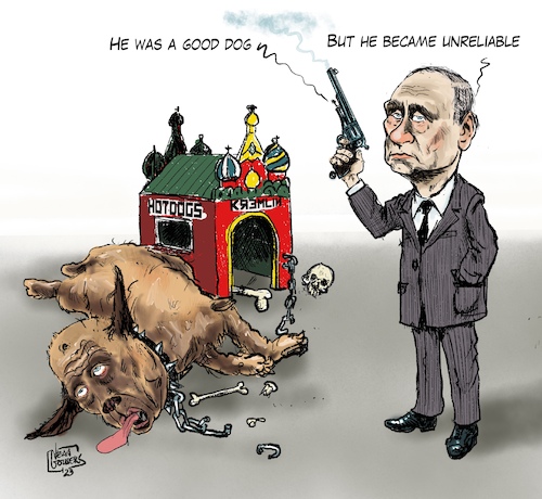 Cartoon: Good dog (medium) by jean gouders cartoons tagged putin,prigozjin,uprise,killed,putin,prigozjin,uprise,killed