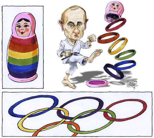 Cartoon: Puntin and the Gaylympics (medium) by jean gouders cartoons tagged rights,gay,games,olympic,putin,putin,olympic,games,gay,rights