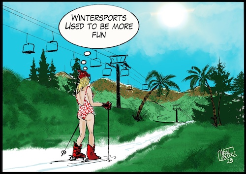 Cartoon: winter sports used to be more fu (medium) by jean gouders cartoons tagged climate,change,alps,wintersports,climate,change,alps,wintersports