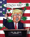 Cartoon: economy first (small) by jean gouders cartoons tagged trump,corona,usa,crisis
