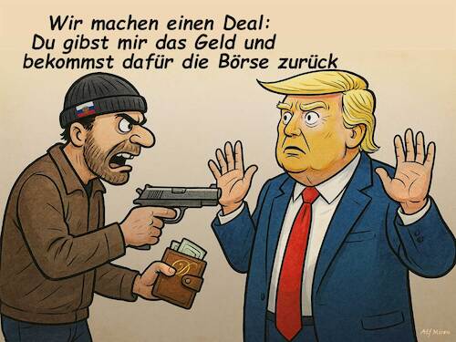 Cartoon: Der große Dealer (medium) by Alf Miron tagged trump,putin,ukraine,krieg,imperialismus,landraub,überfall,russland,tausch