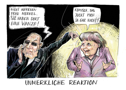 Cartoon: Unmerkliche Reaktion (medium) by Marczky tagged spionage,wanze,angela,merkel,bnd,bundes,nachrichten,dienst,nsa,abhörskandal,prism