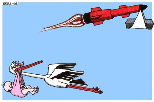 Cartoon: Modern Age (medium) by srba tagged birth,death,nature,technology,stork,rocket
