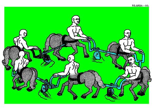 Cartoon: Solution (medium) by srba tagged centaurs,plowing,plough