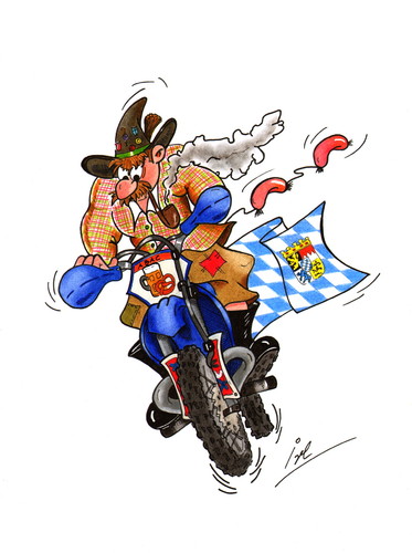 Cartoon: Bayer auf einer Motocross (medium) by irlcartoons tagged bayer,motocross,enduro,wurst,brezel,weißwurst,bier,oktoberfest,rennen,erde,dreck,wappen,start,ziel,humor,yamaha,cross,motorsportclub,motorsport,sport,geschwindigkeit,adrenalin,bayern
