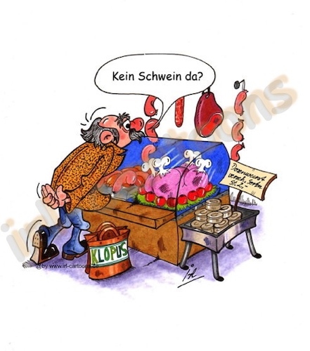 Cartoon: Service (medium) by irlcartoons tagged service,wortwitz,verkauf,metzgerei,angebot,produkte,beratung,feinkostladen,qualität,verkaufskonzept,einnahmen,umsatz,umsatzsteigerung,insolvenz,lebensmittel,umgang,abwicklung,leistung,fleischerei,fachverkäufer,schlemmereien,mittagspause,geschäftszeiten,kundenservice,schwein,wurstwaren,kunde