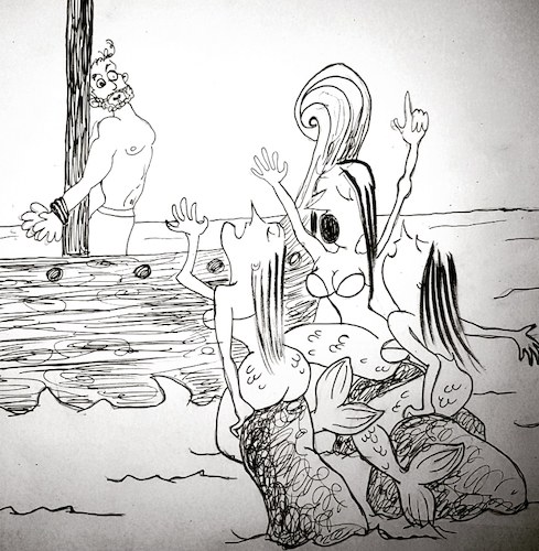 Cartoon: Odysseus und die Sirenen (medium) by 10e tagged odysseus,sirenen,mythos,mythologie,griechenland,odysee