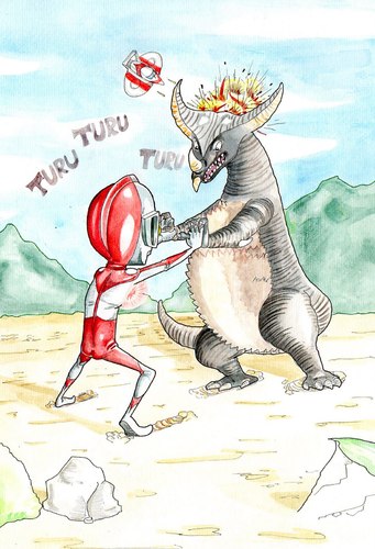 Cartoon: Ultraman vs Gamera (medium) by MonitoMan tagged ultraman,gamera