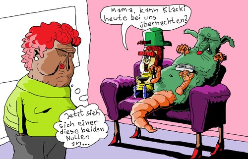 Cartoon: Irgendwann im Irgendwo (medium) by Radikanu tagged kind,ratte,couch,mutter,lustig,monster