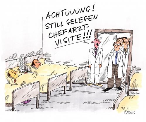 Cartoon: Chefarztvisite (medium) by Christian BOB Born tagged krankenhaus,hierarchie,selbstherrlichkeit,,krankenhaus,klinik,patient,arzt,ärzte,doktor,visite,besuch,untersuchung,kontrolle,chef,boss,chefarzt,krankheit,gesundheit,befehl,soldaten,armee,bundeswehr,hierarchie,selbstherrlichkeit,dominanz,disziplin,bett,liegen,krank,bewegung,oberst,offizier