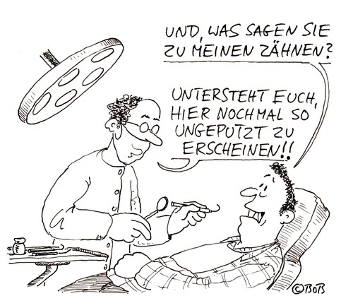 Cartoon: Ekeljob (medium) by Christian BOB Born tagged zahnarzt,mundgeruch,gebiss,zähne,putzen,patient,zahnarzt,gebiss,zähne,putzen,patient,gesundheit,krankheit