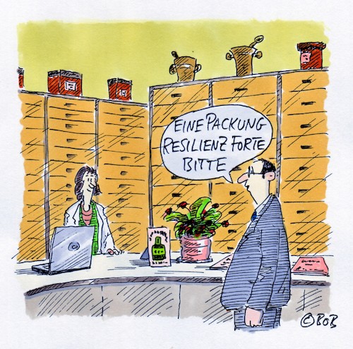 Cartoon: Her damit! (medium) by Christian BOB Born tagged apotheke,resilienz,widerstandskraft,medizin,psychologie,apotheke,resilienz,widerstandskraft,medizin,psychologie