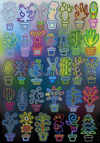 Cartoon: Come Together (medium) by constable tagged plants,pots,figures,fantasy,colors,multicolored,composition