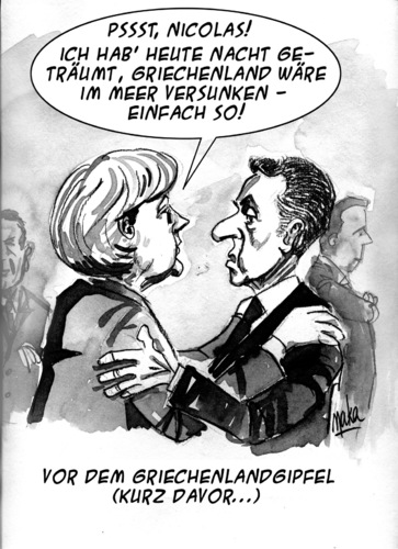 Cartoon: summit confrence greece (medium) by kama tagged zarkozy,merkel,eu,griechenland