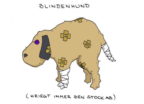 Cartoon: Blindenhund (medium) by hollers tagged blindenhund,hund,blindenhund,hund,tiere,pflaster,verletzung,verletzen,behinderung,behindert,krank,schmerzen,stock,qual,quälen,tierquälerei,herrchen,quälerei,beinbruch,schlagen,gewalt,menschen,moral