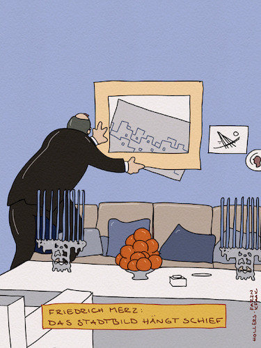 Cartoon: Das Bild hängt schief (medium) by hollers tagged merz,stadtbild,loriot,bild,schief,vergleich,schutzsuchende,ausländer,migration,innenstadt,merz,stadtbild,loriot,bild,schief,vergleich,schutzsuchende,ausländer,migration,innenstadt