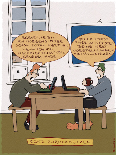 Cartoon: Fertig (medium) by hollers tagged wertvorstellungen,aktualisieren,computer,internet,pc,social,media,moral,ethik,troll,fake,news,demokratie,wertvorstellungen,aktualisieren,computer,internet,pc,social,media,moral,ethik,troll,fake,news,demokratie