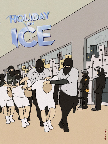 Cartoon: Holiday on ICE (medium) by hollers tagged holiday,on,ice,usa,ausländerbehörde,abschiebungen,musical,show,trump,democracy,holger,weyrauch,hollers,holiday,on,ice,usa,ausländerbehörde,abschiebungen,musical,show,trump,democracy,holger,weyrauch,hollers
