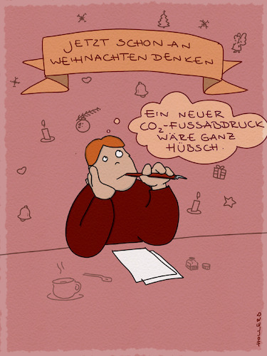 Cartoon: Jetzt oder nie (medium) by hollers tagged weihnachten,co2,fußabdruck,klima,emissionen,geschenke,wünsche,wunschzettel,weihnachten,co2,fußabdruck,klima,emissionen,geschenke,wünsche,wunschzettel