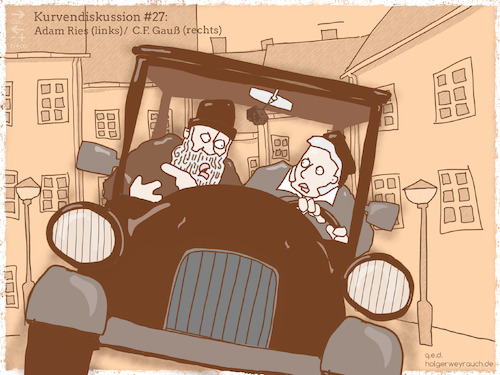 Cartoon: Kurvendiskussion (medium) by hollers tagged math2022,adam,ries,gauß,kurvendiskussion,auto,diskussion,kurve,math2022,adam,ries,gauß,kurvendiskussion,auto,diskussion,kurve
